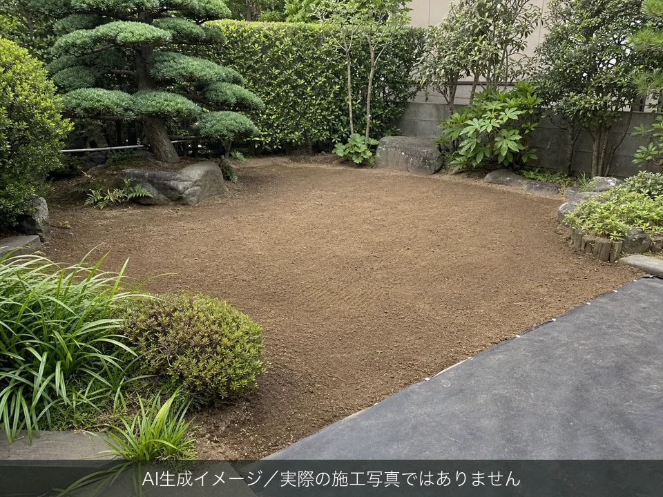 施工後の整った庭のAI生成イメージ（実際の施工写真ではありません）