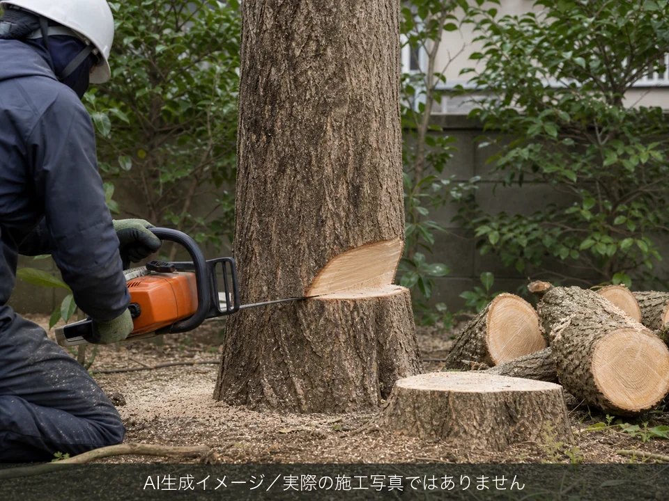 樹木伐採・伐根のAI生成イメージ（実際の施工写真ではありません）